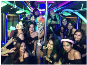Young ladies in a party bus